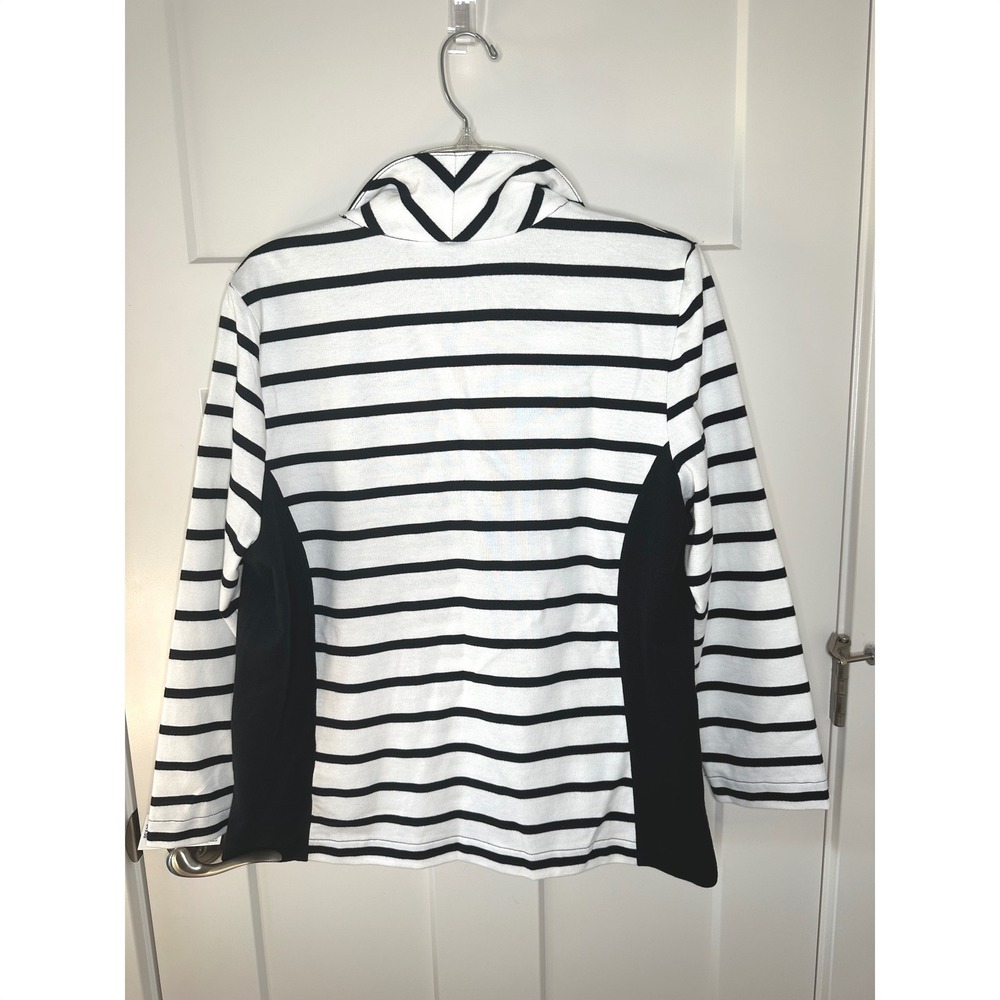 Karen Scott Sport Womens Petite XL Striped Zip Front Jacket Black White - Picture 4 of 11